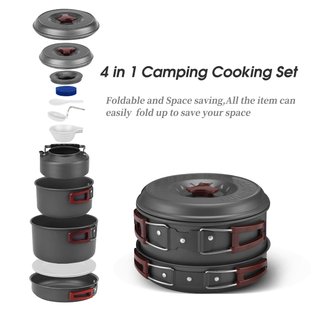 Hiking Non Stick Backpack Camping Cookware Set